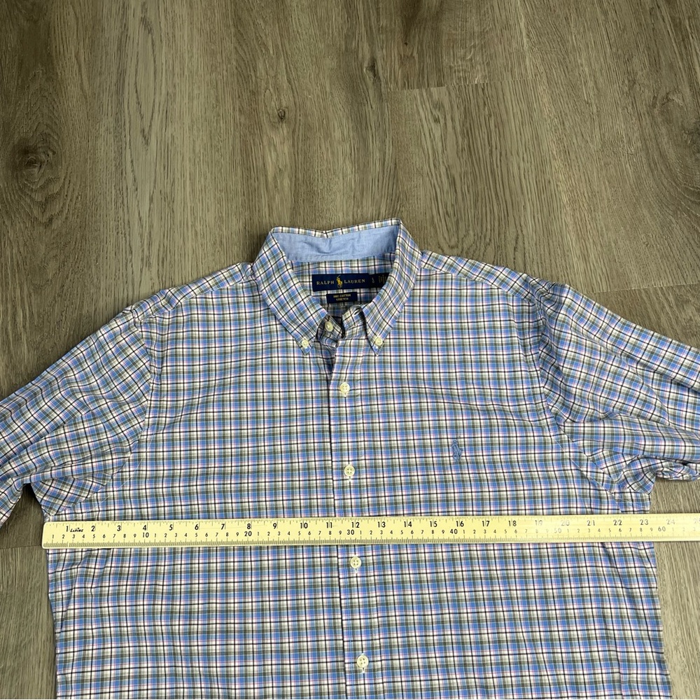 Ralph Lauren Button Up Shirt Cotton Stretch Blue White Checkered Pony Men’s L - Picture 7 of 8